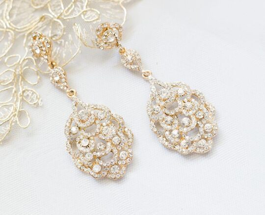 Boucles d’oreilles mariage chandelier vintage longues Mila