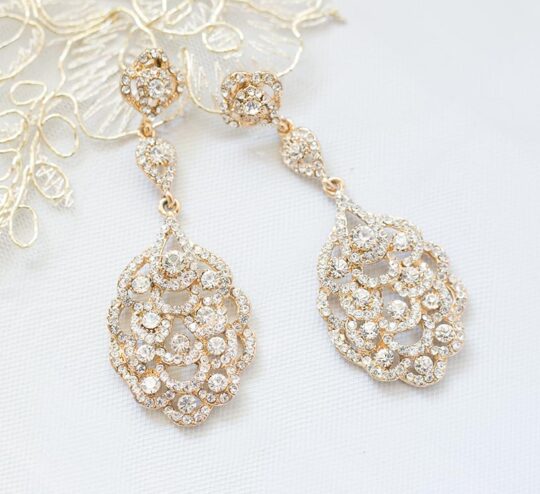 Boucles d’oreilles mariage chandelier vintage longues Mila