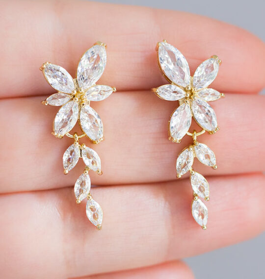 Boucles d’oreilles de mariée chics cristal Zircon « Sylvie »