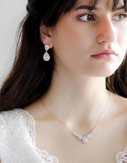 Collier mariée argenté ou rose gold cristal zircon diamanté Marina