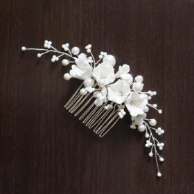 Bijoux chignon mariage perles fleurs blanches « Loriane »