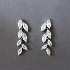 Boucles d'oreilles mariée pendantes feuilles cristal Cécilia