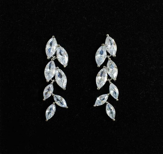 Boucles d'oreilles mariée pendantes feuilles cristal Cécilia