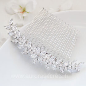 Peigne cheveux mariage strass brillant argenté, bijou coiffure cristal Zircon Léa