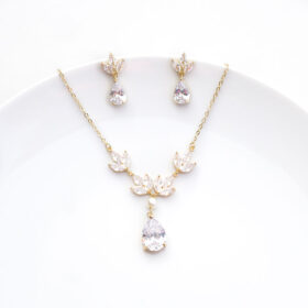 Parure bijoux mariage élégant collier boucles cristal Zircon perle Maraya